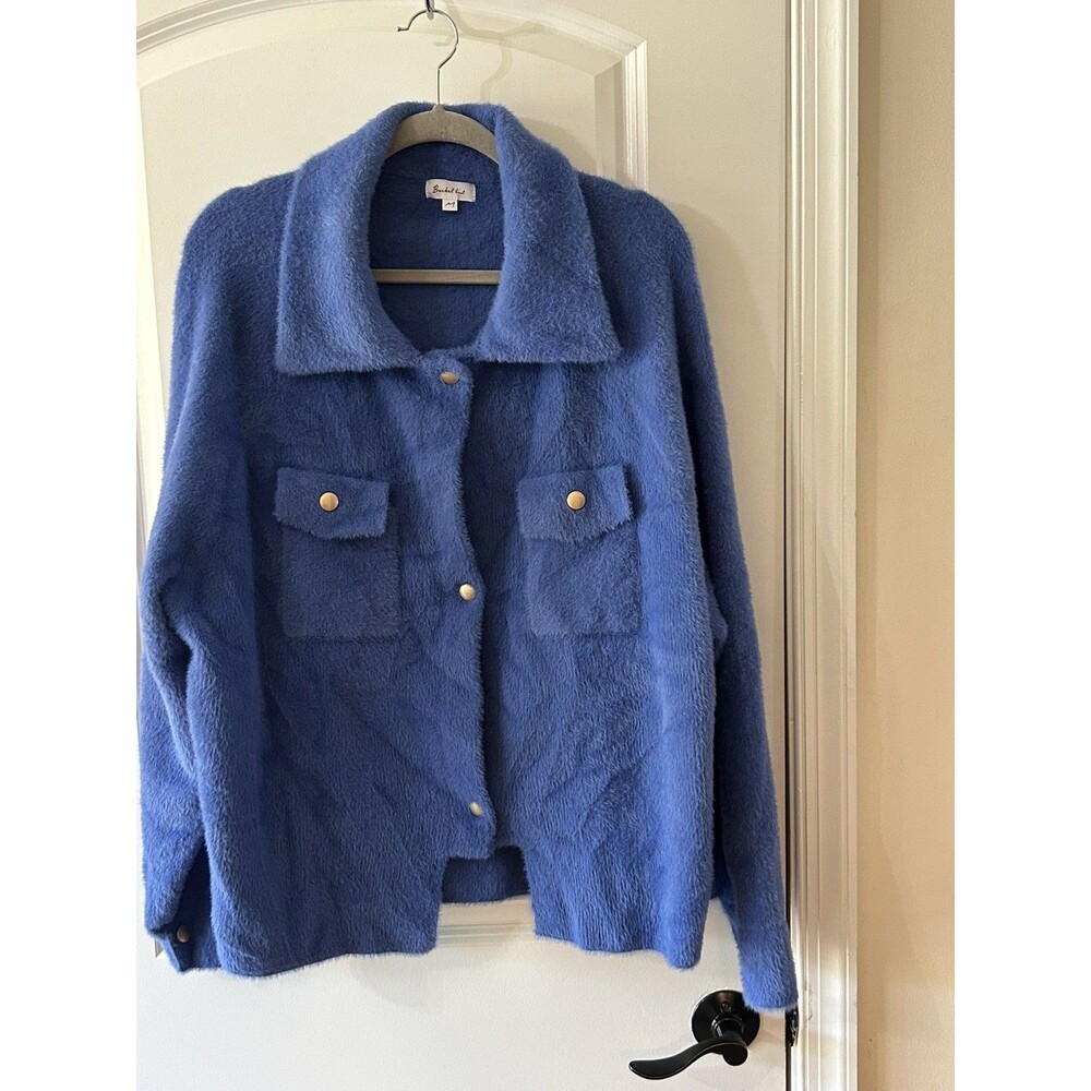 Bucket List Women's Size Medium Blue Fuzzy Soft Oversized Cardigan Sweater